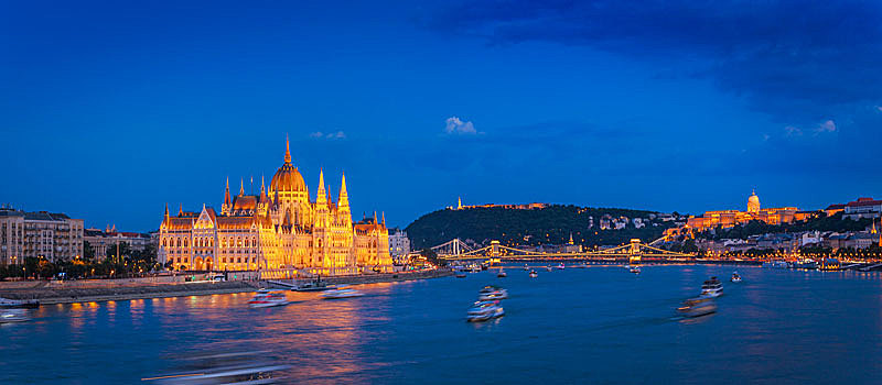 夜景,国会大厦,山,城堡,布达佩斯,匈牙利