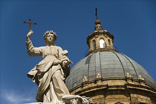 基督教,雕塑,正面,大教堂,巴勒莫,西西里,意大利,欧洲