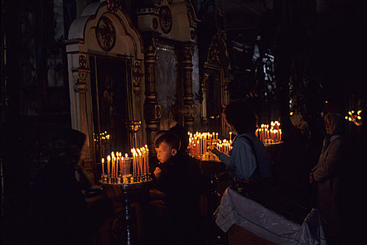 俄罗斯,西伯利亚,教堂,室内,亮光,蜡烛