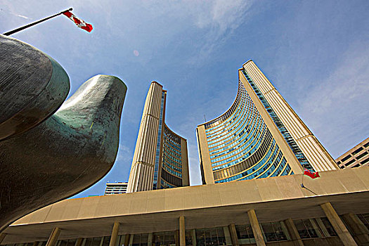 市政厅,风景,旁侧,射箭,雕塑,广场,多伦多,安大略省,加拿大