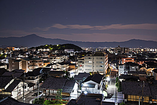 街道,建筑,光亮,黄昏,剪影,山,远景,京都,日本