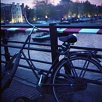 老,风格,停放,运河,夜晚,阿姆斯特丹,荷兰
