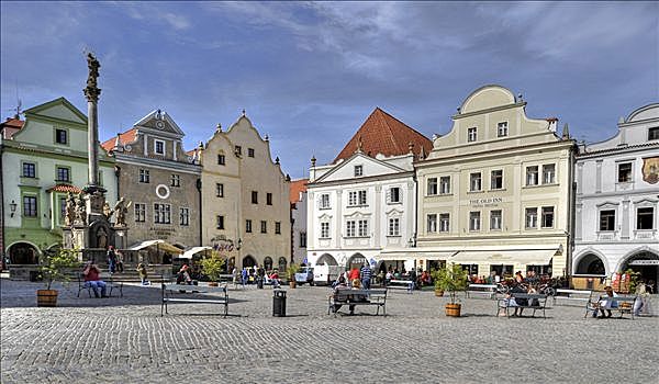 历史,老城,市场,柱子,捷克,克鲁姆洛夫,世界遗产,波希米亚,捷克共和国,欧洲