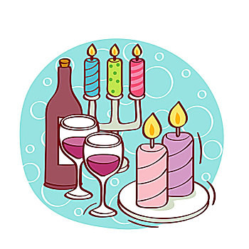 插画,葡萄酒,蜡烛