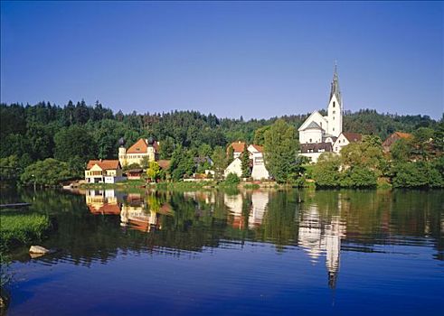 城堡,教区教堂,圣徒,河,巴伐利亚,德国,欧洲