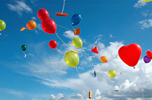 彩色,氦气,气球,信息,漂浮,空中,高处