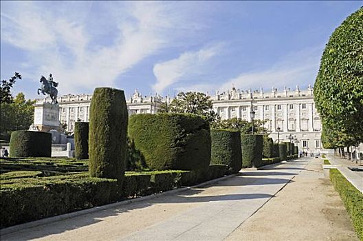 骑马雕像,纪念建筑,东方,马德里皇宫,皇宫,马德里,西班牙,欧洲