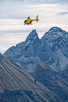 山,救助,直升飞机,山脊,克莱恩瓦泽泰,奥地利,欧洲
