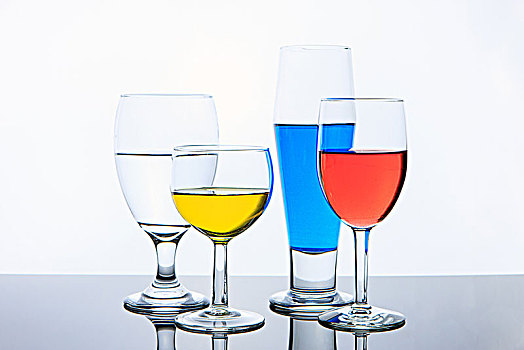 玻璃杯,红色,黄色,深海,多样,彩色,液体,抽象,看