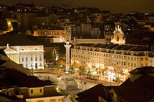 罗西奥,夜晚,雕塑,里斯本,葡萄牙,欧洲