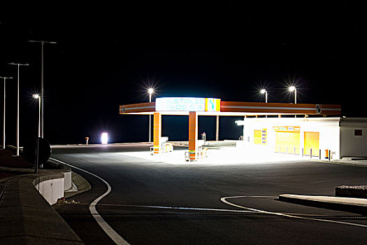 夜晚,汽油,车站,鲜明,光亮,前院,兰索罗特岛,西班牙,2007年