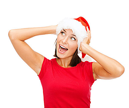 圣诞节,冬天,高兴,概念,吃惊,女人,圣诞老人,帽子
