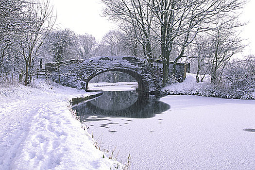 英格兰,西米德兰兹郡,斯坦福德郡,运河,冬天,下雪