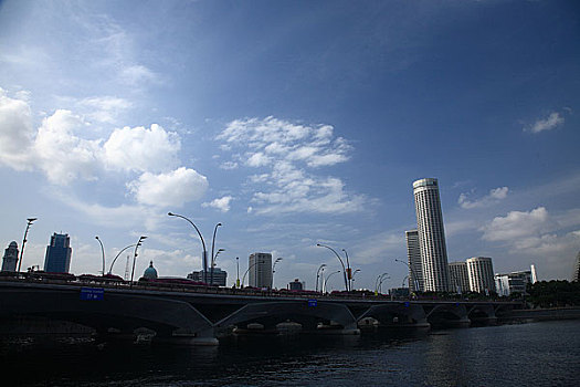 新加坡商务区大榴莲滨海艺术中心蓝天白云