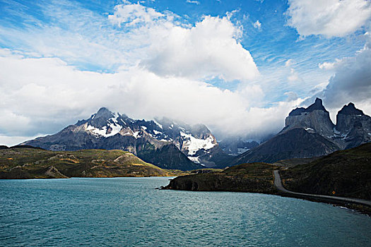 水系,山脉,托雷德裴恩国家公园,麦哲伦省,智利