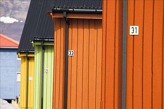 彩色,房子,朗伊尔城,挪威