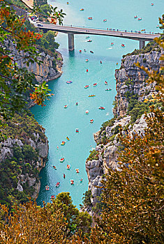 俯视图,人,船,脚踏船,凡尔登峡谷,峡谷,法国,欧洲