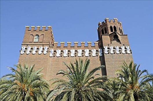 龙,城堡,三个,动物,博物馆,城堡公园,棕榈树,巴塞罗那,加泰罗尼亚,西班牙,欧洲