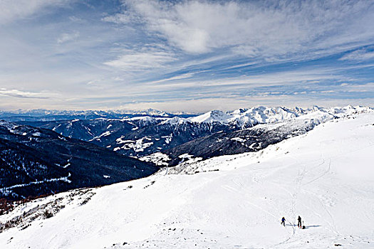 越野滑雪者,向上,山,高处,远眺,山谷,意大利,欧洲