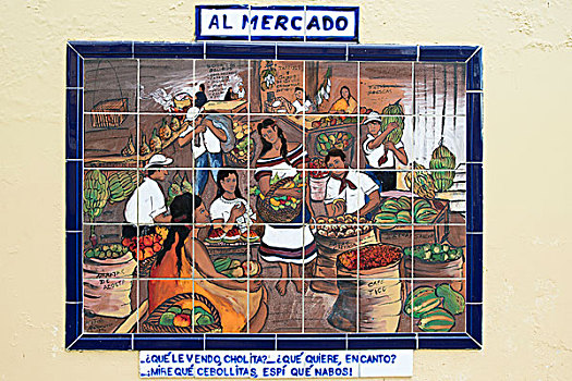 瓷砖,描绘,市场一景,圣荷塞,市区,省,哥斯达黎加,北美