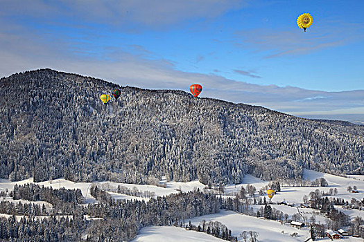 热气球,高处,山谷,巴伐利亚,德国,航拍