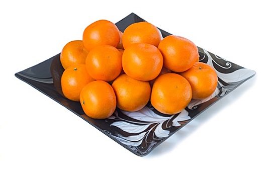 大,成熟,柑橘,玻璃盘,白色背景