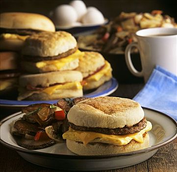 蛋,香肠,早餐,三明治