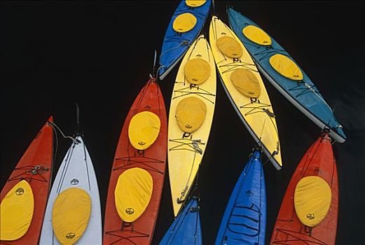 抽象,俯视,彩色,皮划艇,捆绑,一起,水上,东南阿拉斯加