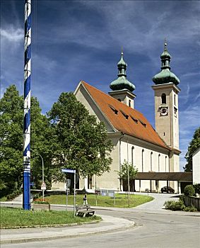 圣彼得,教堂,五月花柱,施塔恩贝格湖,上巴伐利亚,德国