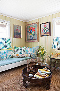 黄色,木板墙,沙发,舒适,客厅