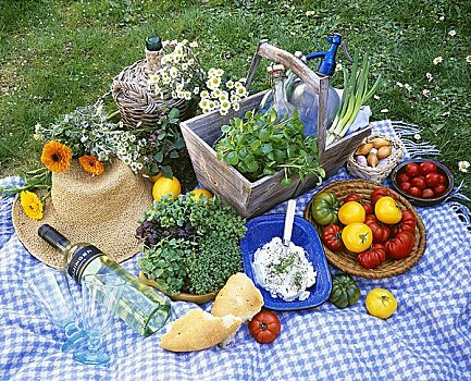 野餐,药草,西红柿