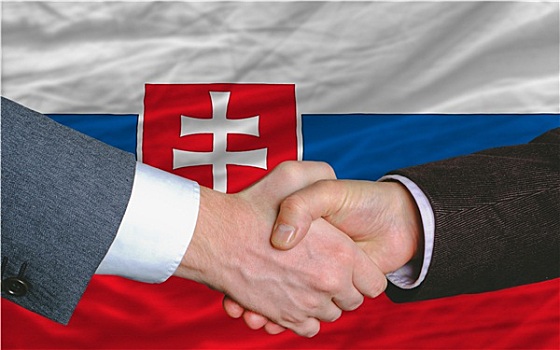 商务人士,握手,交易,正面,斯洛伐克,旗帜