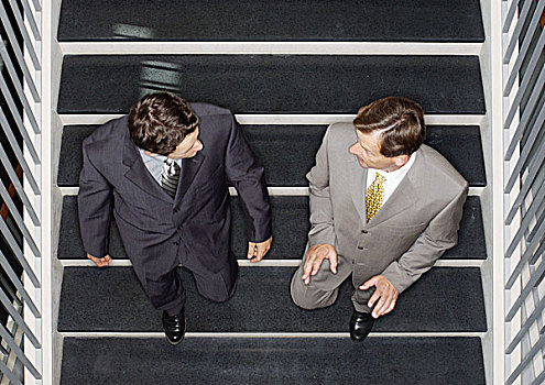 两个,商务人士,楼梯,俯视图