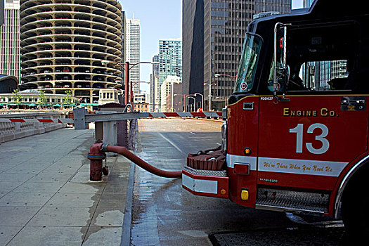 美国,伊利诺斯,芝加哥,消防车,消防栓,正面,码头,城市