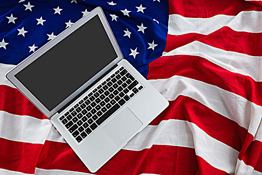 笔记本电脑,美国国旗,独立日,特写