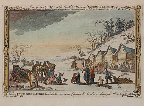 多样,雪橇,运输,商品,冬天,俄罗斯,新,地理,铜刻,1784年