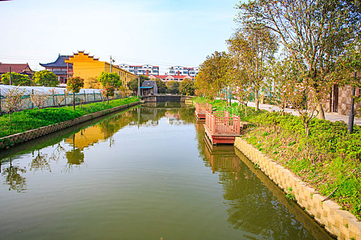 黎山后村,河道,护岸,木桩,栏杆,亭子