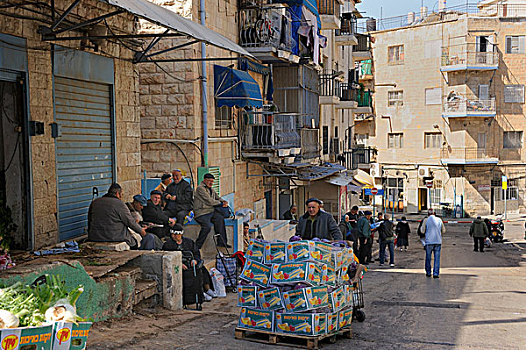 街景,一群人,坐,正面,市场,耶路撒冷,以色列,中东