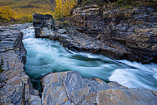 秋天,峡谷,河,国家公园,拉普兰,瑞典,欧洲
