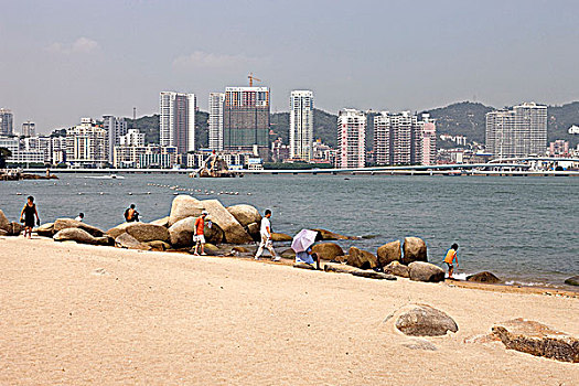 海滩,鼓浪屿,岛屿,天际线,厦门,远景,福建,中国