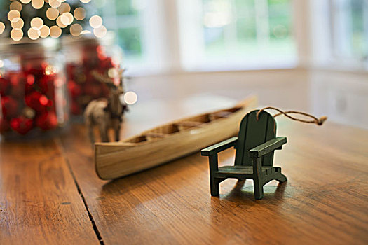 圣诞装饰,桌子,手制,木质,独木舟,小,椅子