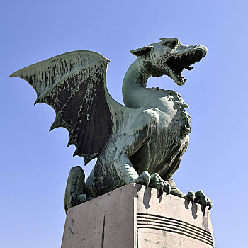 铜像,龙,桥,卢布尔雅那,斯洛文尼亚,欧洲