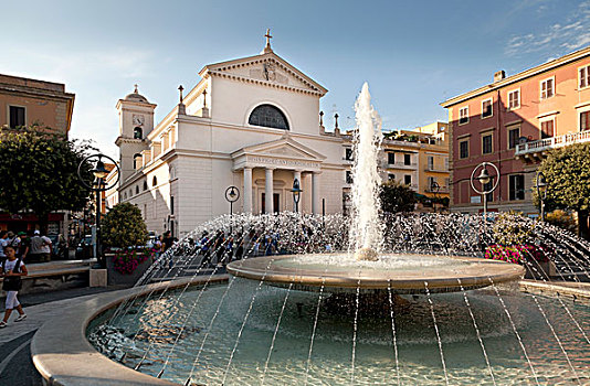 喷泉,广场,教会,教堂,安齐奥,意大利