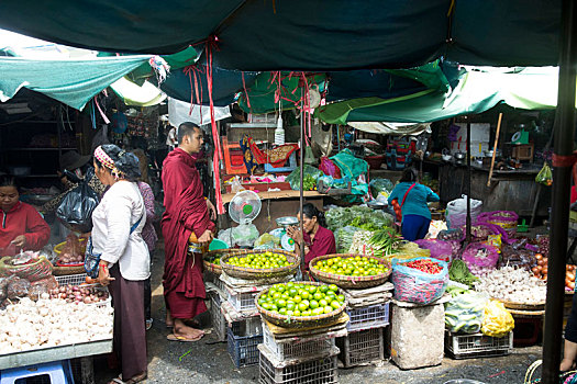 柬埔寨,金边,市场,穷,发现,食物,工具,备件,化妆,发型