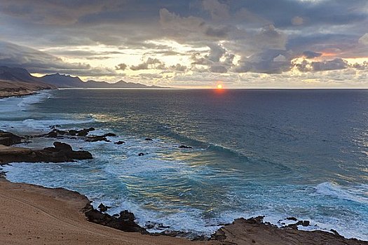 海岸,哥斯达黎加,日落,富埃特文图拉岛,西班牙
