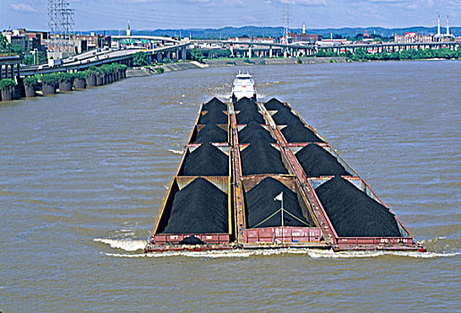 拖船,推,煤,驳船,向上,俄亥俄河,路易斯维尔,肯塔基