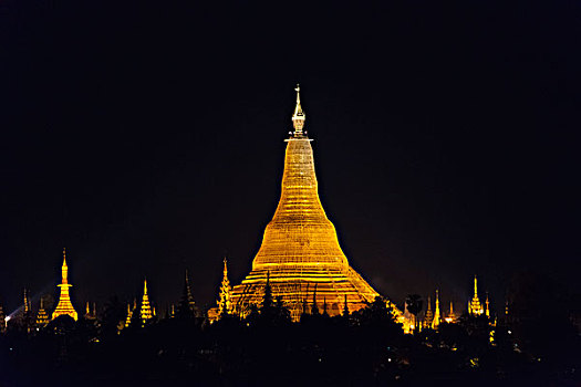 夜景,大金塔,仰光,缅甸,大幅,尺寸