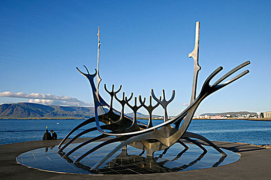 雕塑,太阳,乘,仿制,维京,船,雷克雅未克,冰岛,欧洲