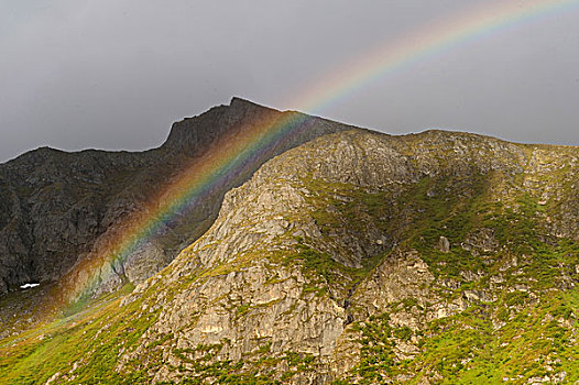 彩虹,罗弗敦群岛,北方,挪威,斯堪的纳维亚,欧洲