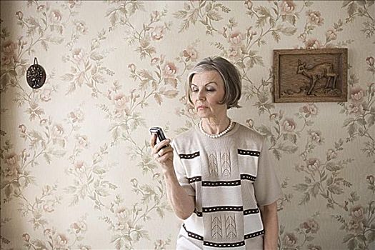 老年,女人,手机